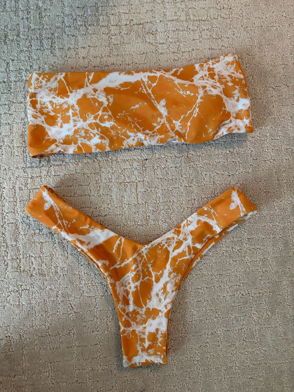 Zaful Orange and White Marble Bandeau Bikini Set